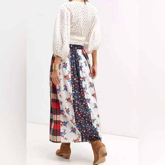 Anthropologie Let Me Be Contrast Maxi Skirt Plaid Patchwork Large - Picture 3 of 9
